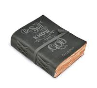 LEATHER VILLAGE Prayer Journal Psalm 46:10 Embossed Journal - 8x6 Inch Leather Bound Bible Study Journal - 200 Pages Handmade Cotton Deckle Edge Paper - Grey