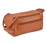 LEATHER VILLAGE Premium Carbon Fiber Leather Travel Toiletry Bag - Large Compact Dopp Kit, Water-Resistance Shaving & Cosmetic Organizer for Men & Women - Tan