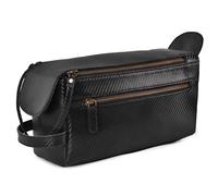 LEATHER VILLAGE Premium Carbon Fiber Leather Travel Toiletry Bag - Large Compact Dopp Kit, Water-Resistance Shaving & Cosmetic Organizer for Men & Women - Black