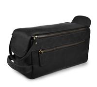 Leather Village Premium Leather Travel Toiletry Bag - Unisex Water-Resistant Travel Dopp Kit, Shaving & Cosmetic Organizer for Men & Women - Compact Bathroom Essentials - Distressed Black