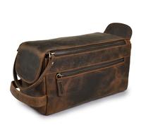Leather Village Premium Leather Travel Toiletry Bag - Unisex Water-Resistant Travel Dopp Kit, Shaving & Cosmetic Organizer for Men & Women - Compact Bathroom Essentials - Distressed Brown