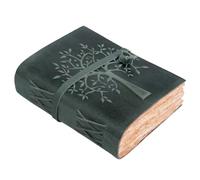 LEATHER VILLAGE Tree Of Life Book Notebook, Teal 6x4 | Genuine buff leather, 200 blank deckle edge pages, embossed tree face; leather journal blank pages for field notes on hikes