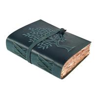 LEATHER VILLAGE Tree of Life Handmade Leather Bound Vintage Journal for Men & Women - 200 Pages Antique Deckle Edge Handmade Paper- Book of Shadow - Turquoise - 8 x 6 inches