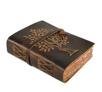 LEATHER VILLAGE Tree of Life Handmade Leather Bound Vintage Journal for Men & Women - 200 Pages Antique Deckle Edge Handmade Paper- Book of Shadow - Distressed Brown - 13 x 8 inches