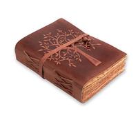 LEATHER VILLAGE Tree of Life Journal - 10 X 7 inches - Red Brown - 200 Antique Deckle Edge Handmade Paper - Book of Shadows - Vintage Leather Bound Journal for Women & Men