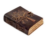 LEATHER VILLAGE Tree of Life Journal - 13 X 8 (A4) inches - Rustic Brown - 200 Antique Deckle Edge Handmade Paper - Book of Shadows - Vintage Leather Bound Journal for Women & Men