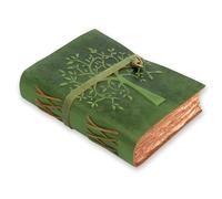 LEATHER VILLAGE Tree of Life Journal - 13 X 8 inches - Green - 200 Antique Deckle Edge Handmade Paper - Book of Shadows - Vintage Leather Bound Journal for Women & Men