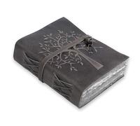 LEATHER VILLAGE Tree of Life Journal - 13 X 8 inches - Rustic Black - 200 Antique Deckle Edge Handmade Paper - Book of Shadows - Vintage Leather Bound Journal for Women & Men