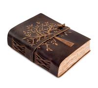 LEATHER VILLAGE Tree of Life Journal - 6 X 4 (A6) inches - Rustic Brown - 200 Antique Deckle Edge Handmade Paper - Book of Shadows - Vintage Leather Bound Journal for Women & Men