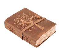 LEATHER VILLAGE Tree of Life Leather Bound Vintage Journal for Men & Women - Book of Shadows - 6 X 4 inches - Antique Deckle Edge Handmade Watercolor Paper - Brown
