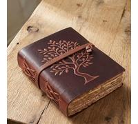 LEATHER VILLAGE Tree Of Life Notebook Tree Deckle, Fuchsia 8x6