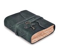 LEATHER VILLAGE Vintage Leather Journal - 200 Handmade Vintage Deckle Edge Paper - Leather bound Journal For Women Men - Brass Key Closure - Book of Shadows - Turquoise - 13X8 inches