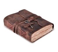LEATHER VILLAGE Vintage Leather Journal - 200 Handmade Vintage Deckle Edge Paper - Leather bound Journal For Women Men - Brass Key Closure - Book of Shadows - 13X8 inches - Fuchsia