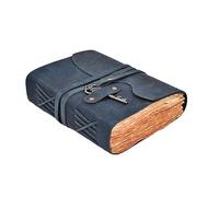LEATHER VILLAGE Vintage Leather Journal - 200 Handmade Vintage Deckle Edge Paper - Leather bound Journal For Women Men - Brass Key Closure - Book of Shadows - Blue - 13X8 inches