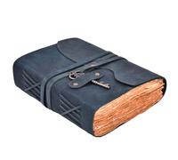 LEATHER VILLAGE Vintage Leather Journal - 200 Handmade Vintage Deckle Edge Paper - Leather bound Journal For Women Men - Brass Key Closure - Book of Shadows - Blue - 10X7 inches