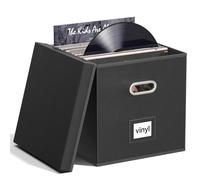 Leather Vinyl Record Storage Box for 12 inch Records, CD Storage Case, Folding LP Storage Boxes Holds up to 90+ Single Records, Records Organizer for Albums, CDs, Passports, Magzine, Files - Black