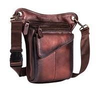 Leather Waist Pack Drop Leg Bag for Men Women Belt Bumbag Multi-Purpose Motorcycle Bike Outdoor Sports Tactical Cycling Riding Hiking Camping Pouch Red Brown