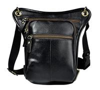 Leather Waist Pack Drop Leg Bag for Men Women Belt Bumbag Multi-Purpose Motorcycle Bike Outdoor Sports Tactical Cycling Riding Hiking Camping Pouch, #09Black, AB5584