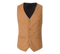 Leather Waistcoat for Men - Brown | Denim Waistcoat - Formal Single Breasted Button Classic Gilet - Western Style Outdoor Vest - V-Neck Bodywarmer - Solid Color Casual Gilet