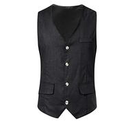 Leather Waistcoat Mens - Brown Denim Formal Waistcoat - Single Breasted Button Classic Gilet - Western Style Outdoor Vest - V Neck Bodywarmer - Solid Color Casual Gilet