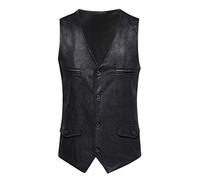 Leather Waistcoat Mens Cowboy, Suit Vests For Men Uk Black Multi-Pocket Gilet V Neck Sleeveless Jacket Single Breasted Button Casual Gilet Business Lightweight Vest Solid Color Coat Gilets