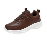 Leather Walking Shoes for Men Lightweight Comfortable Hiking Trainers Thick Base Height Increase Shoes with Laces Slip On Trekking Sneakers Wide Fit Cushioned Breathable Tennis Sport Trainers Brown