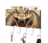 Leather Wall Key Holder with Small Storage Box - Snake Open Mouth Decorative Key Hanger Organizer, 5 Large Hooks for Keys, Mail, Bags, Coats, Umbrella - Includes Mounting Hardware (7.1”x4.1”)
