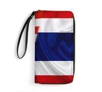 Leather Wallet America Flag and Thailand Flag Women's Wallets Card Case Women Card Case Vintage Genuine Leather Wallets for Kids, Unisex, Daughter
