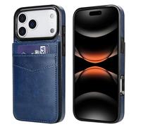 Leather Wallet Case for iPhone 17 Pro Max - Anti-Fingerprint Leather & TPU, 5 Card Slots (4 Inner +1 Outer) with Magnetic Closure, Shockproof, Raised Edge Protection, Kickstand(Blue)