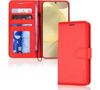 TECHGEAR Galaxy S24 Plus Leather Wallet Case, Flip Protective Case Cover with Wallet Card Holder, Stand and Wrist Strap - Red PU Leather with Magnetic Closure Designed For Samsung S24+ / S24+ 5G