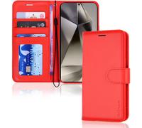 TECHGEAR Galaxy S24 Ultra Leather Wallet Case, Flip Protective Case Cover with Wallet Card Holder, Stand and Wrist Strap - Red PU Leather with Magnetic Closure Designed For Samsung S24 Ultra 5G