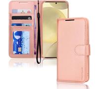 [Leather Wallet Case] Protective Cover with Cash & Card Holder, Stand and Wrist Strap For Samsung Galaxy S24 5G