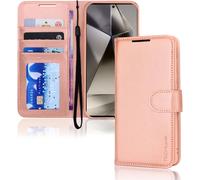 TECHGEAR Galaxy S24 Ultra Leather Wallet Case, Flip Protective Case Cover with Wallet Card Holder, Stand and Wrist Strap - Rose Gold PU Leather with Magnetic Closure Designed For Samsung S24 Ultra 5G