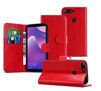 Leather Wallet Cover with Card Slots [Shockproof] [Magnetic Closing] Flip Wallet Cover Case Compatible with Nokia 1 (2018) TA-1060 / TA-1066 / TA-1079 [Red]