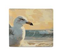 Leather Wallet for Men Otter Playing in The Water Bifold Wallet PU Card Holder Small Credit Card Holder Stylish Small Coin Purse for Women, Painting of a seagull, One Size