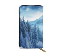 Leather Wallet for Men Women, RFID Blocking, Large Capacity Zip Card Phone Holder with 12 Card Slots, Slim Minimalist Cash Wallets Travel Long Purse Winter Mountain Clutch Bag