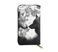 Leather Wallet for Men Women, RFID Blocking, Large Capacity Zip Card Phone Holder with 12 Card Slots, Slim Minimalist Cash Wallets Travel Long Purse Wolves Love Under The Moon Wild Animal Clutch Bag