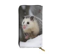 Leather Wallet for Men Women, RFID Blocking, Large Capacity Zip Card Phone Holder with 12 Card Slots, Slim Minimalist Cash Wallets Travel Long Purse Opossum In Snow Clutch Bag