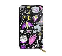 Leather Wallet For Women & Girls, Magic Witch Witchcraft Bohemian Drawing, Large Capacity Checkbook Clutch With Zipper Coin Purse, Organizer For Travel, Business & Daily Use, Credit Card Holder