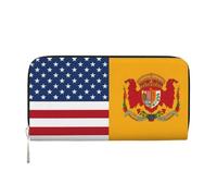 Leather Wallet for Women Long Purse American Spain Flag Womens Wallet Clutch with 8 Credit Card Holder Coin Pocket, Black, One Size, Casual