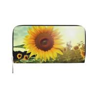 Leather Wallet for Women Long Purse Beautiful Sunflower Womens Wallet Clutch with 8 Credit Card Holder Coin Pocket, Black, One Size, Casual