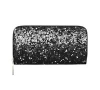 Leather Wallet for Women Long Purse Black white glitter Womens Wallet Clutch with 8 Credit Card Holder Coin Pocket, Black, One Size, Casual