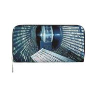 Leather Wallet for Women Long Purse Computer technology Womens Wallet Clutch with 8 Credit Card Holder Coin Pocket, Black, One Size, Casual