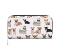 Leather Wallet for Women Long Purse Cute Chihuahua Pug Pattern Womens Wallet Clutch with 8 Credit Card Holder Coin Pocket, Black, One Size, Casual