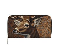 Leather Wallet for Women Long Purse Deer on brown background Womens Wallet Clutch with 8 Credit Card Holder Coin Pocket, Black, One Size, Casual