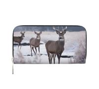 Leather Wallet for Women Long Purse Deer on frozen wilderness Womens Wallet Clutch with 8 Credit Card Holder Coin Pocket, Black, One Size, Casual