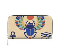 Leather Wallet for Women Long Purse Egyptian Scarab Womens Wallet Clutch with 8 Credit Card Holder Coin Pocket, Black, One Size, Casual