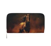 Leather Wallet for Women Long Purse Flame Horse Womens Wallet Clutch with 8 Credit Card Holder Coin Pocket, Black, One Size, Casual