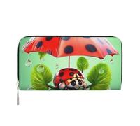 Leather Wallet for Women Long Purse Funny Ladybug Holding Umbrellas Womens Wallet Clutch with 8 Credit Card Holder Coin Pocket, Black, One Size, Casual