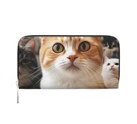 Leather Wallet for Women Long Purse Funny Pet Cat Womens Wallet Clutch with 8 Credit Card Holder Coin Pocket, Black, One Size, Casual